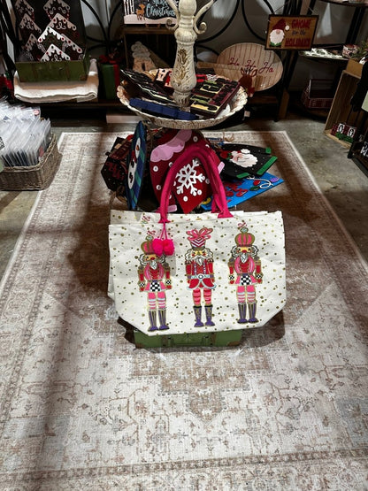 Oversized Gold Foil Nutcracker Canvas Tote Bag - 22" Christmas Shopping & Gift Bag - Nifty Decor & More