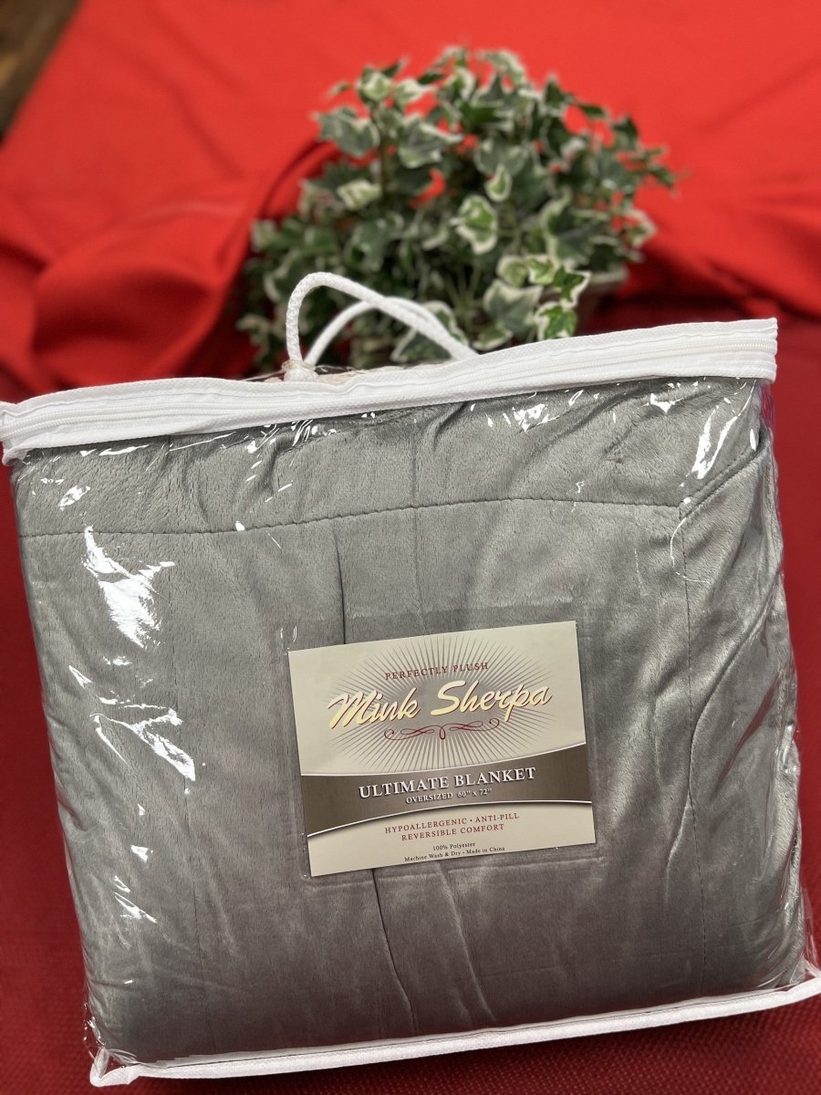 Oversized Personalized Gray Sherpa Blanket 60x72 | Custom Embroidered Logo Blanket | Corporate Client & Employee Gift - Nifty Decor & More