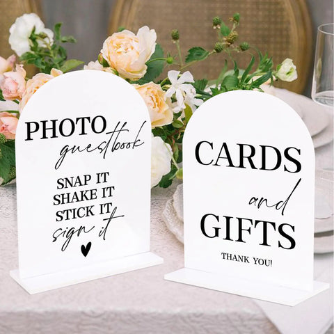KOSKIMER 2pcs Acrylic Wedding Signs for Ceremony and Reception 5x7 Inch White Wedding Signage Acrylic Photo Guest Book Sign Cards and Gifts Sign for Wedding Wedding Reception Signs