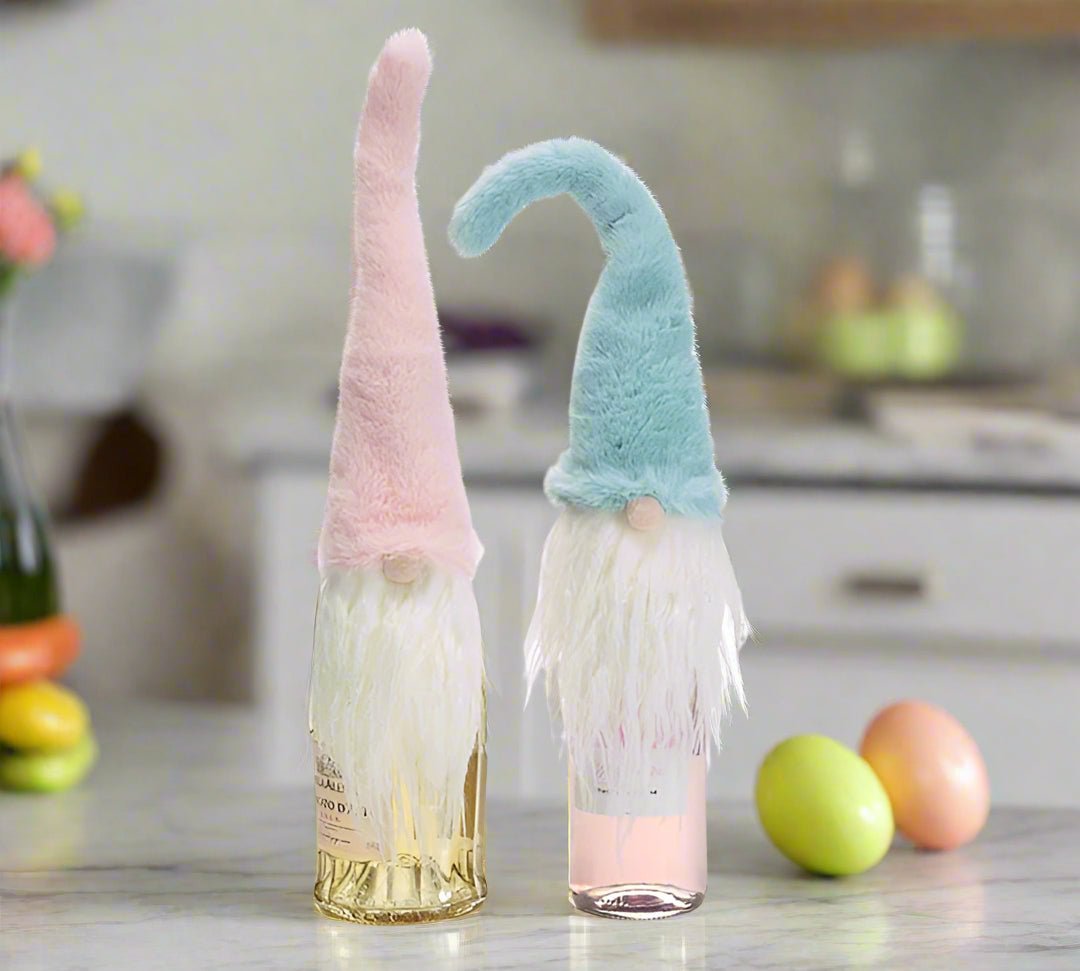 Pastel Fur Hat Gnome Bottle Toppers | Cute Party Decor for Celebrations & Gatherings - Nifty Decor & More