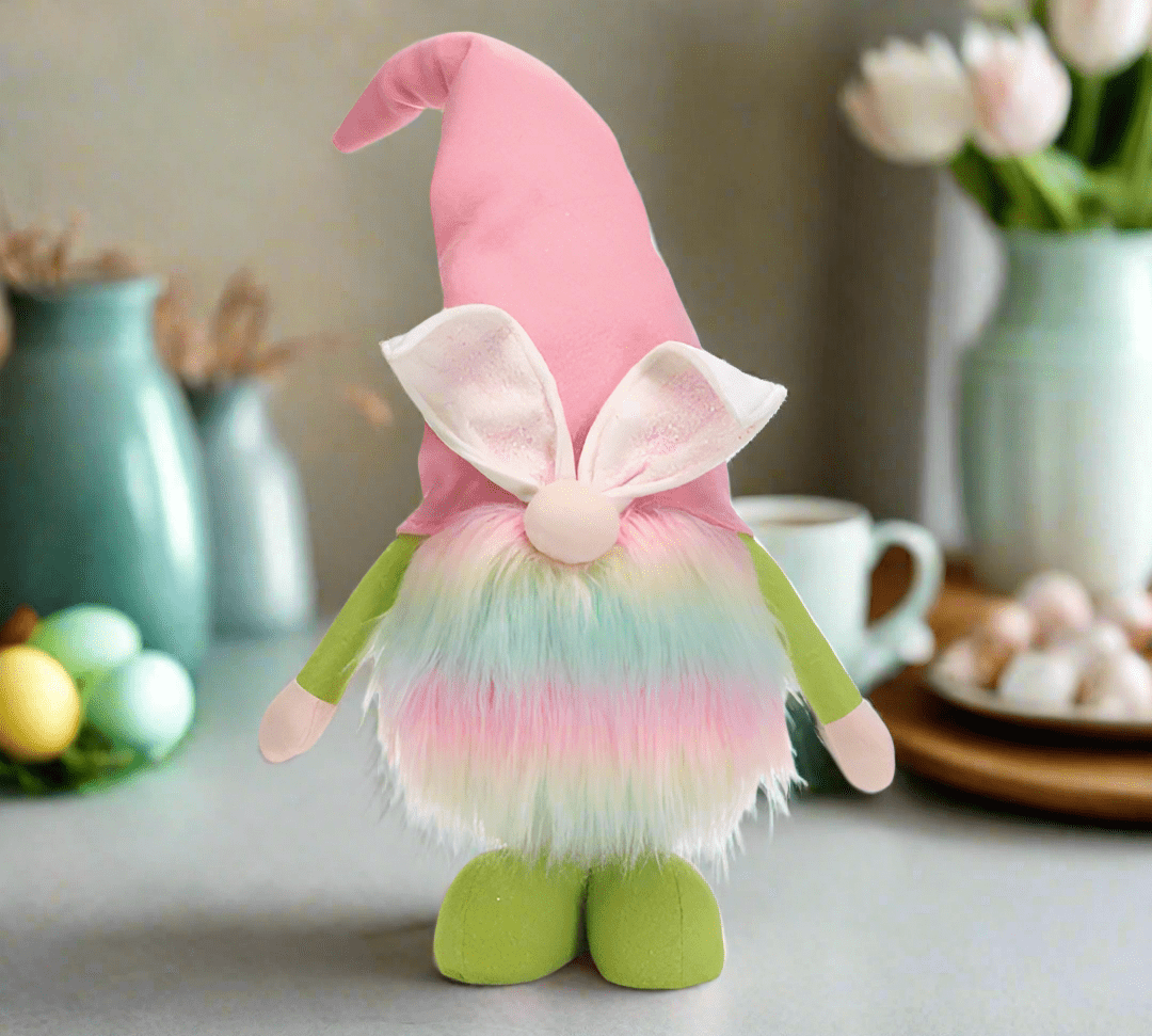 Pastel Rainbow Easter Bunny Gnome Extending Legs | Spring Home Decor | Cute Easter Decoration for Your Garden & Indoors - Nifty Decor & More