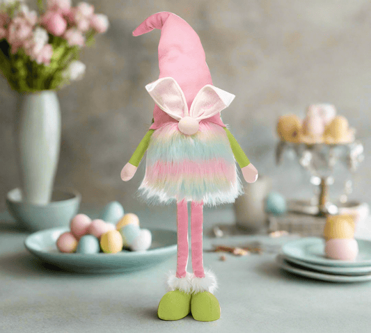 Pastel Rainbow Easter Bunny Gnome Extending Legs | Spring Home Decor | Cute Easter Decoration for Your Garden & Indoors - Nifty Decor & More