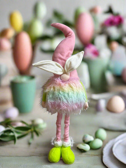 Pastel Rainbow Easter Bunny Gnome Extending Legs | Spring Home Decor | Cute Easter Decoration for Your Garden & Indoors