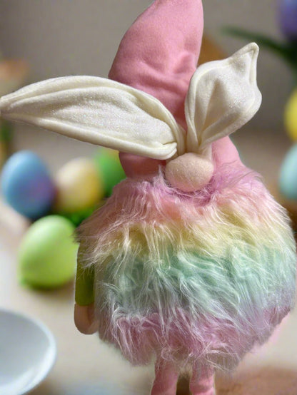 Pastel Rainbow Easter Bunny Gnome Extending Legs | Spring Home Decor | Cute Easter Decoration for Your Garden & Indoors