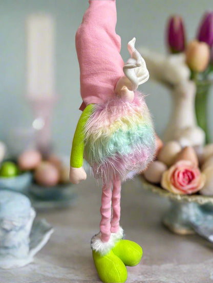 Pastel Rainbow Easter Bunny Gnome Extending Legs | Spring Home Decor | Cute Easter Decoration for Your Garden & Indoors