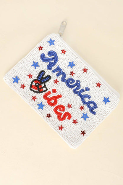 Patriotic America Vibes Peace Sign Beaded Coin Bag - Nifty Decor & More