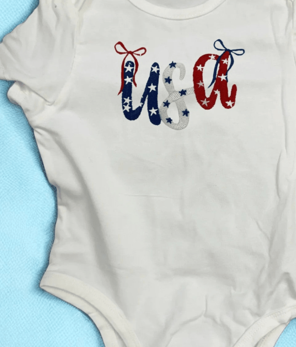 Patriotic Baby Onesie, Embroidered 4th of July Outfit, Celebrate Freedom in Style, Adorable Gift Idea - Nifty Decor & More