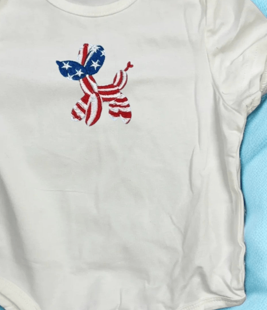Patriotic Baby Onesie, Embroidered 4th of July Outfit, Celebrate Freedom in Style, Adorable Gift Idea Baby Clothes Balloon Dog