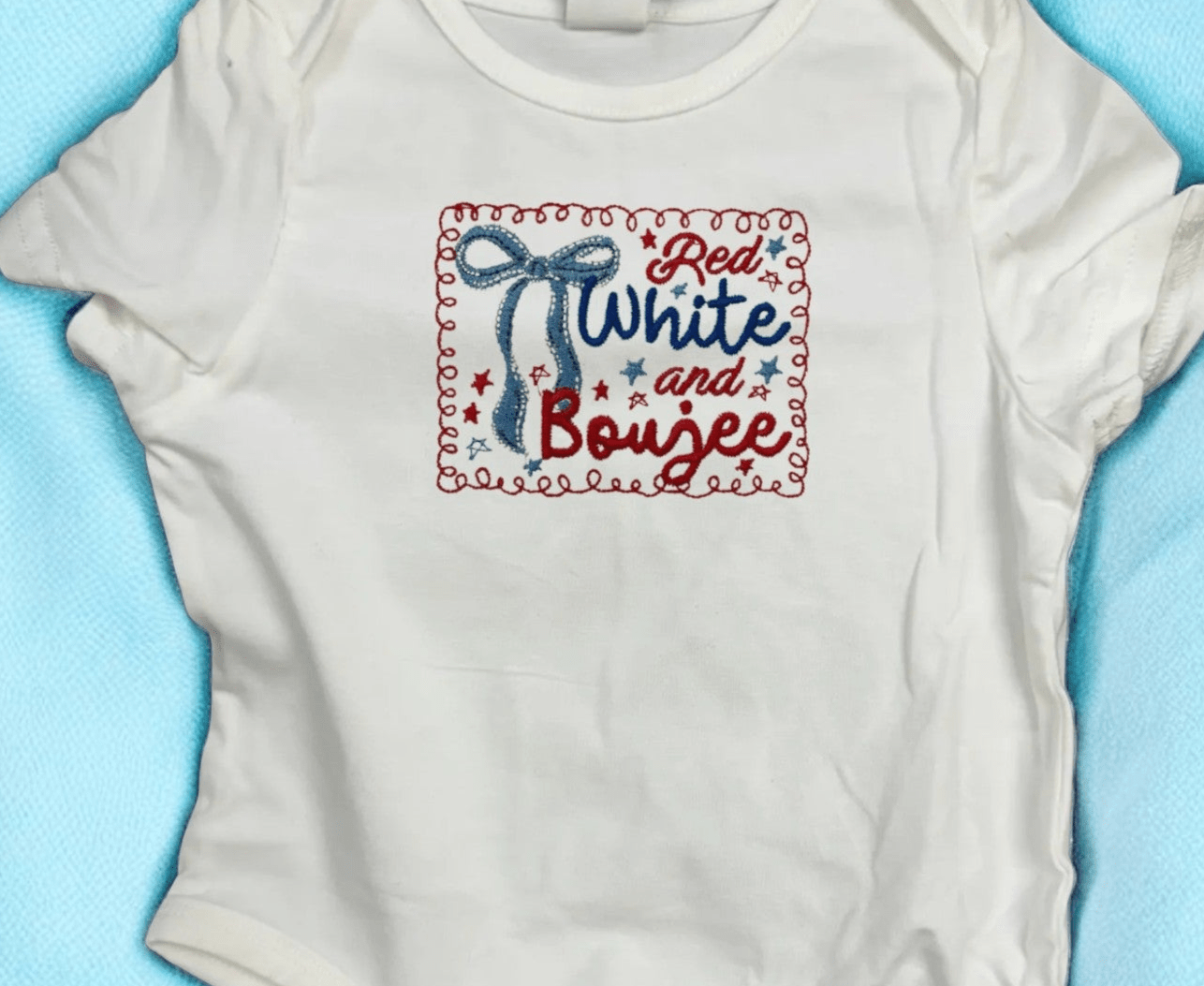 Patriotic Baby Onesie, Embroidered 4th of July Outfit, Celebrate Freedom in Style, Adorable Gift Idea Baby Clothes Red White & Boujee