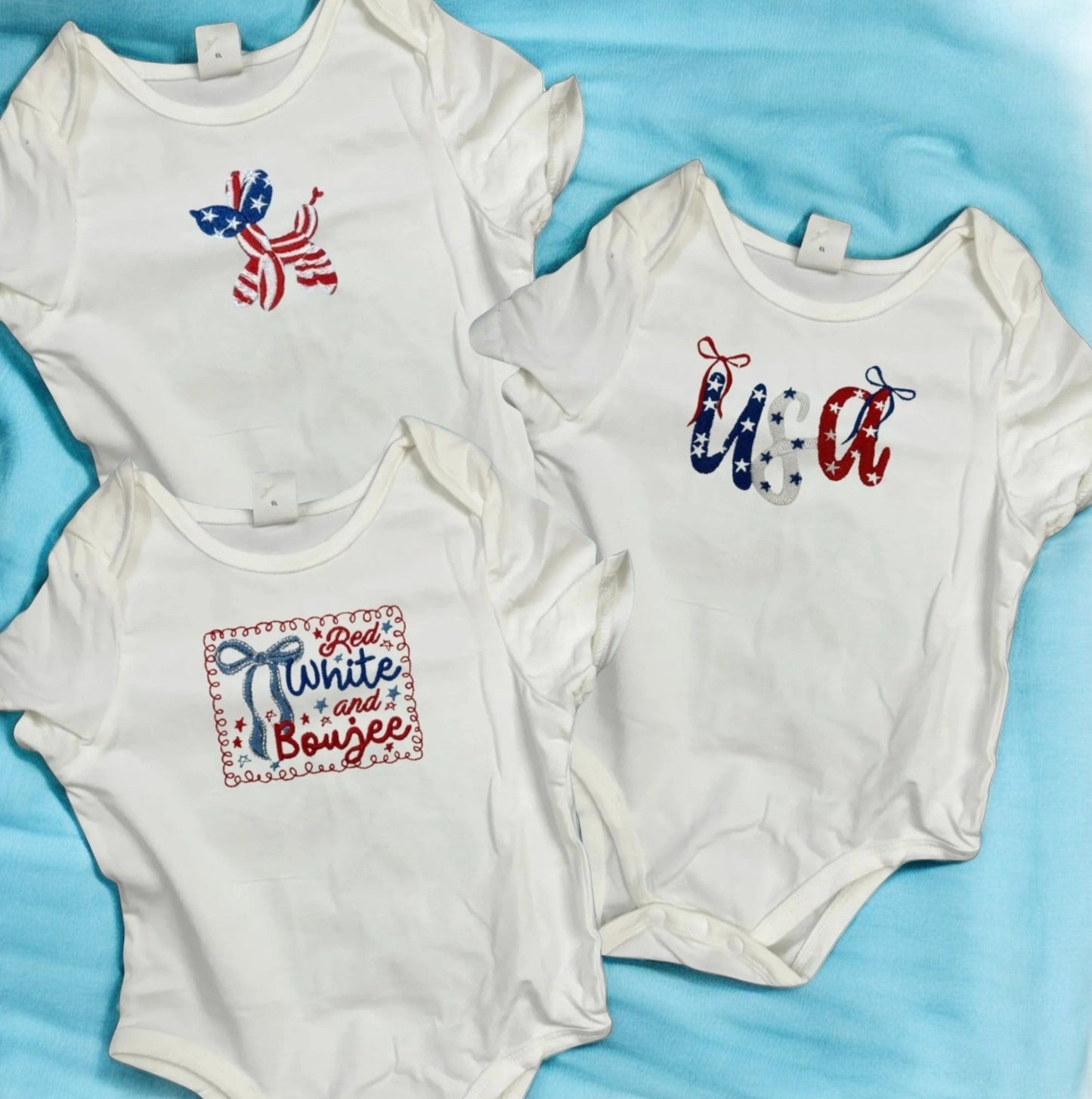 Patriotic Baby Onesie, Embroidered 4th of July Outfit, Celebrate Freedom in Style, Adorable Gift Idea - Nifty Decor & More