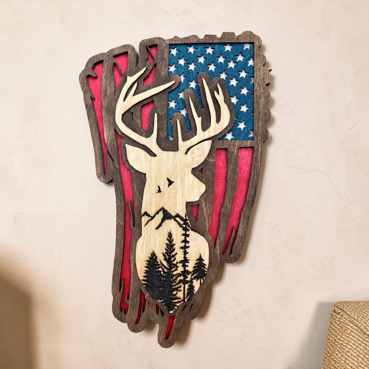 Patriotic Deer American Flag Wall Art - Nifty Decor & More