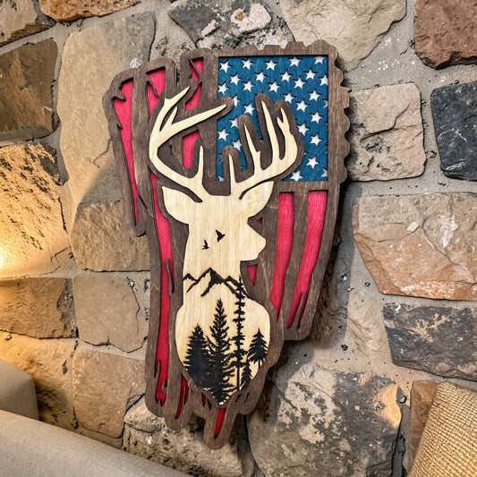 Patriotic Deer American Flag Wall Art - Nifty Decor & More
