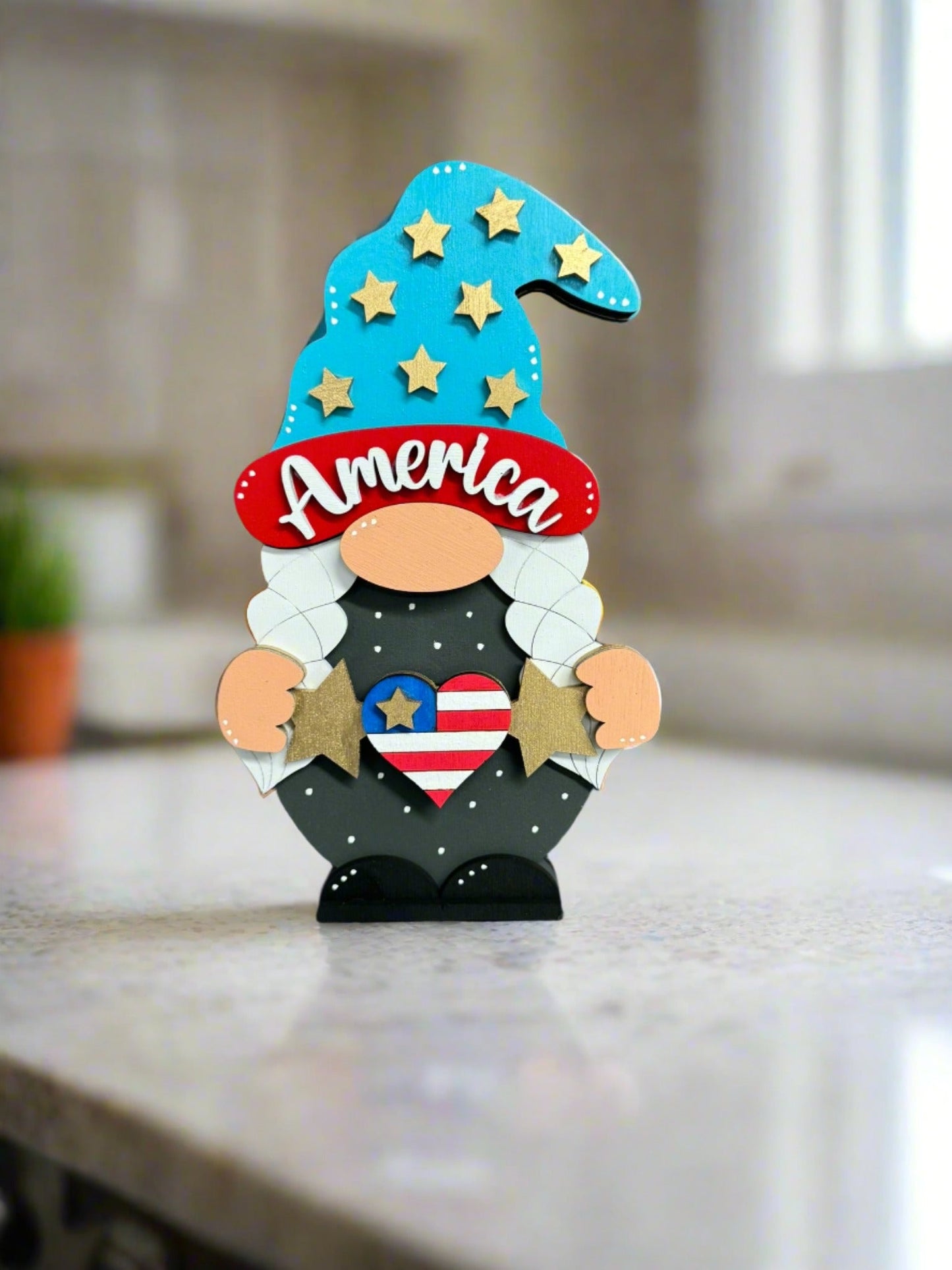 Patriotic Gnomes Summer Shelf Sitter Girl