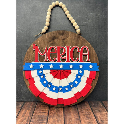Patriotic Interchangeable Hanger Round Wood Welcome Sign for 4th of July and Summer - Nifty Decor & More