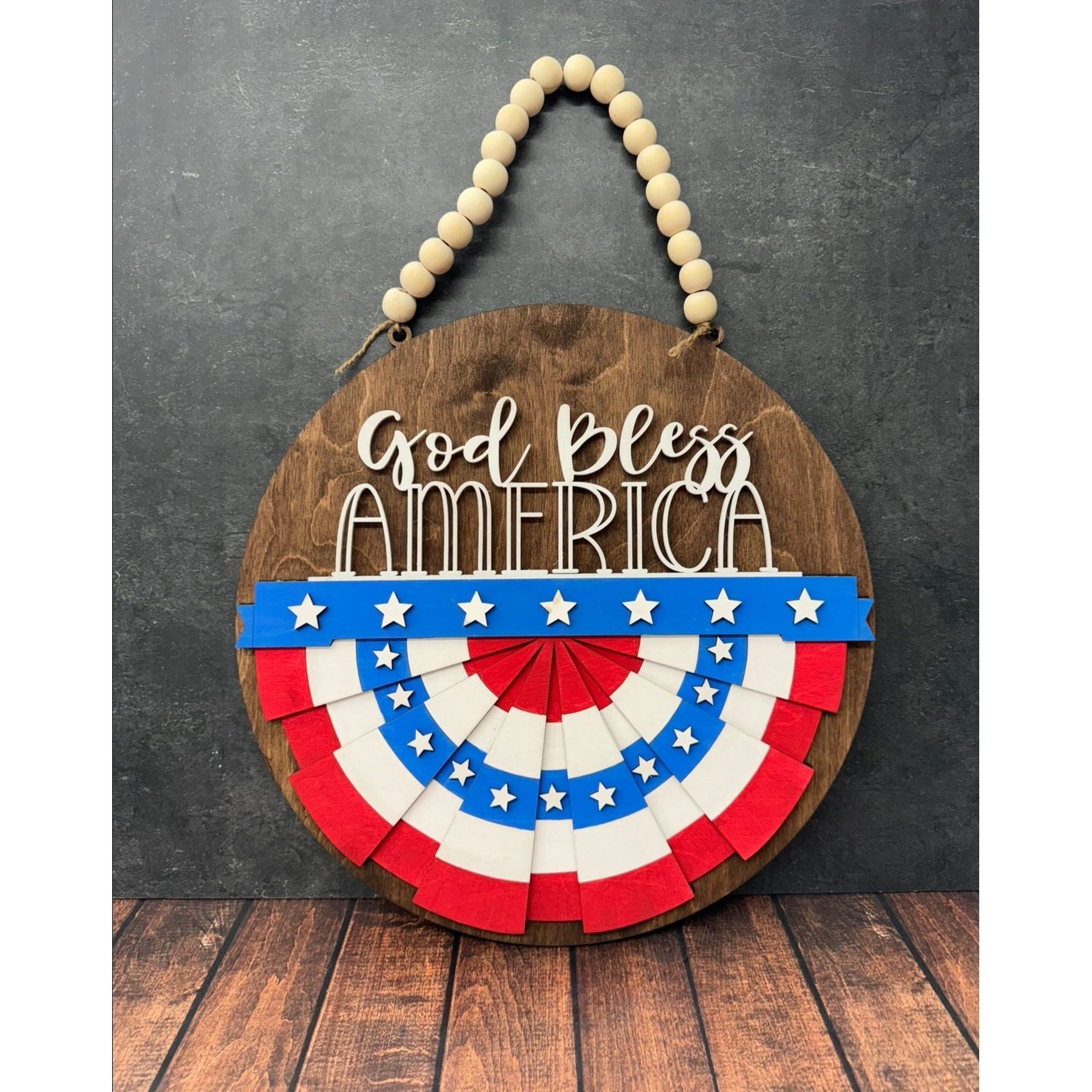 Patriotic Interchangeable Hanger Round Wood Welcome Sign for 4th of July and Summer - Nifty Decor & More
