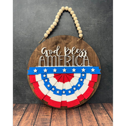 Patriotic Interchangeable Hanger Round Wood Welcome Sign for 4th of July and Summer - Nifty Decor & More