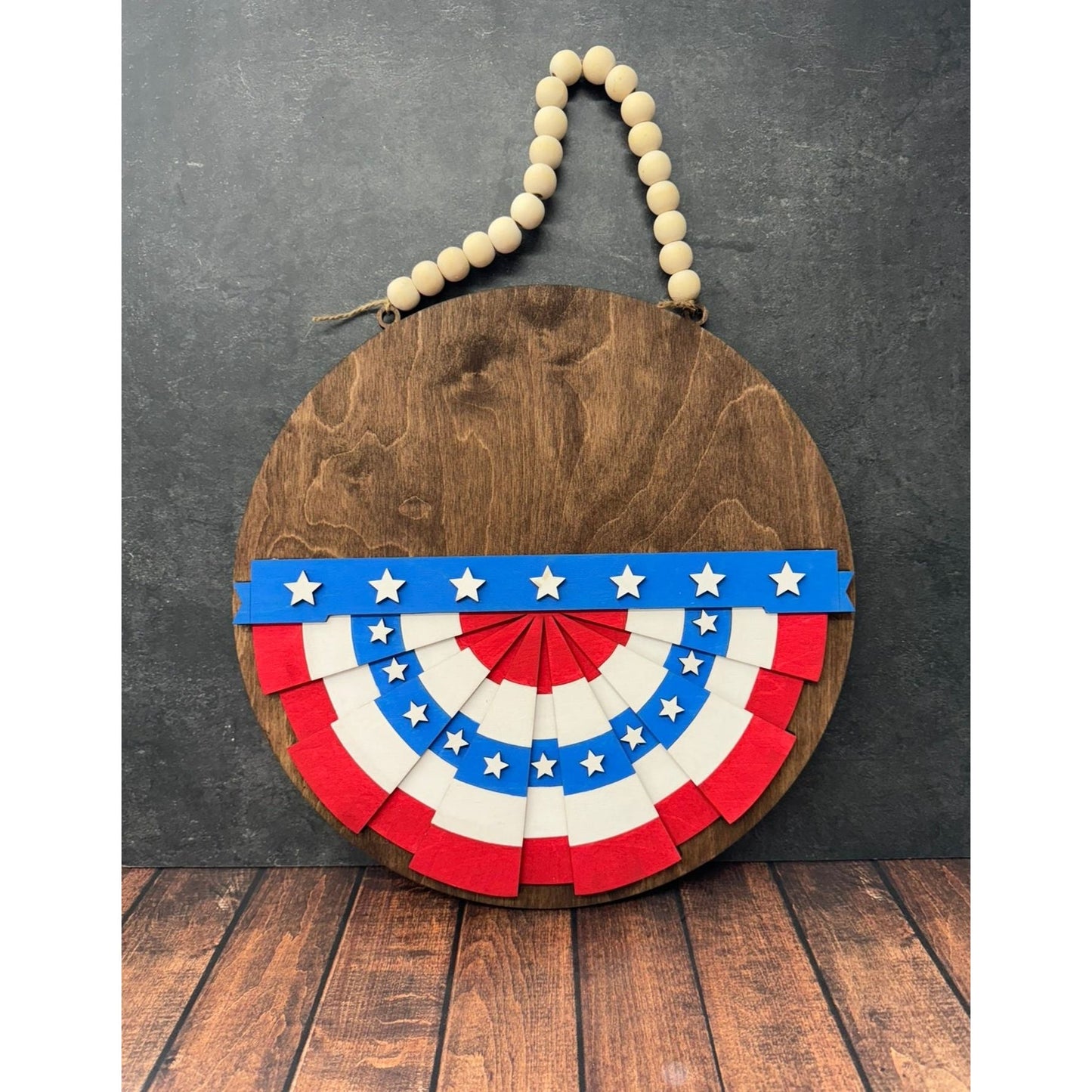 Patriotic Interchangeable Hanger Round Wood Welcome Sign for 4th of July and Summer - Nifty Decor & More