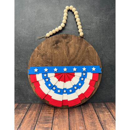 Patriotic Interchangeable Hanger Round Wood Welcome Sign for 4th of July and Summer - Nifty Decor & More