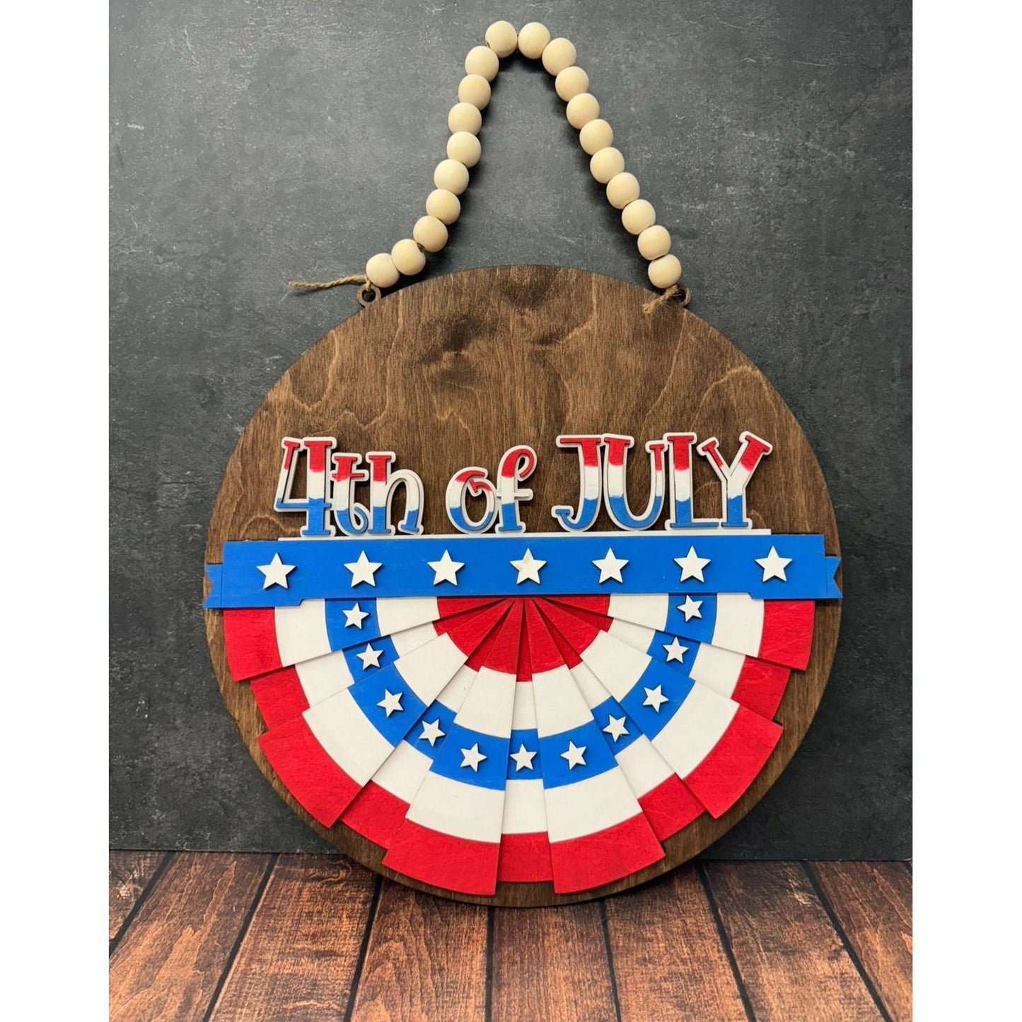 Patriotic Interchangeable Hanger Round Wood Welcome Sign for 4th of July and Summer - Nifty Decor & More