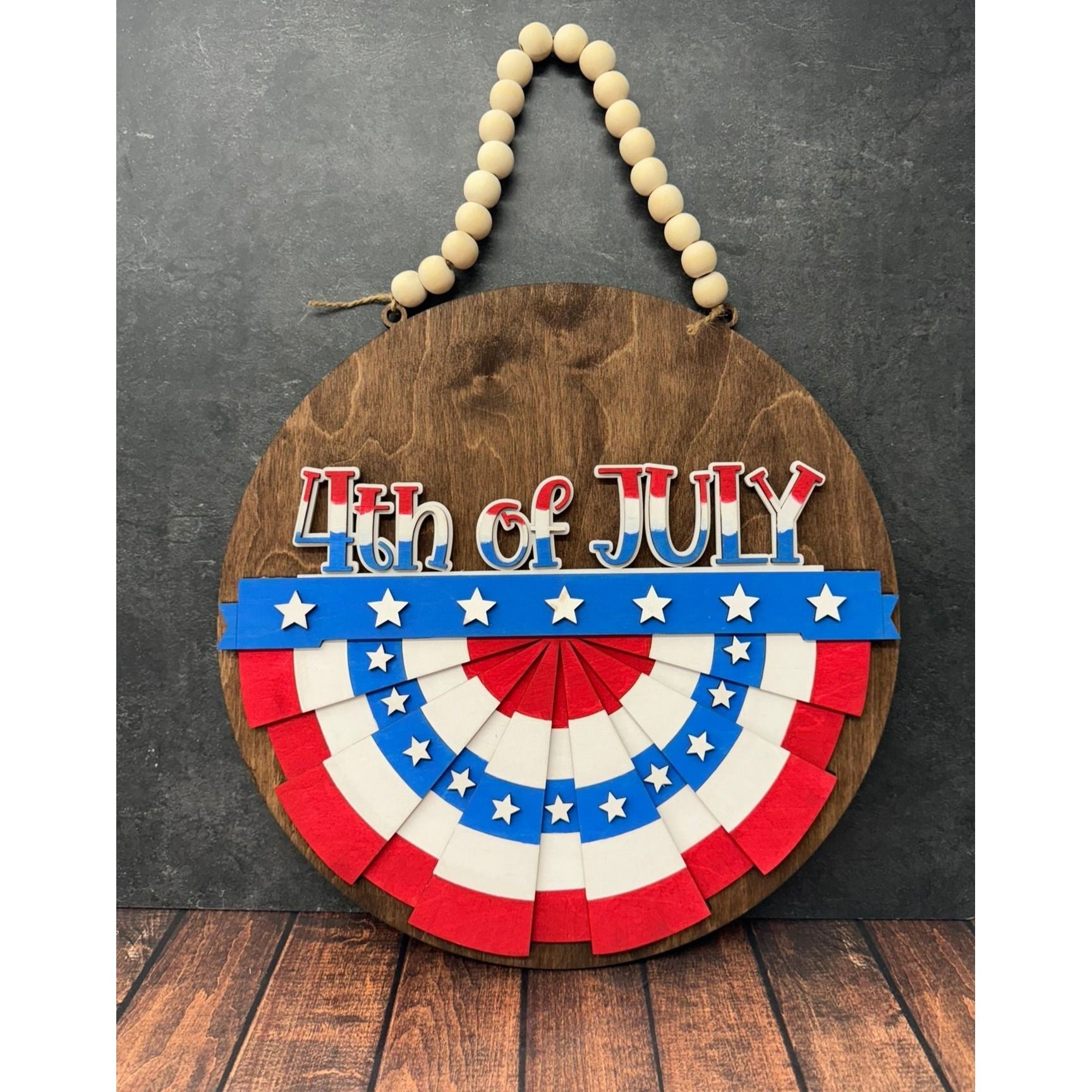 Patriotic Interchangeable Hanger Round Wood Welcome Sign for 4th of July and Summer - Nifty Decor & More