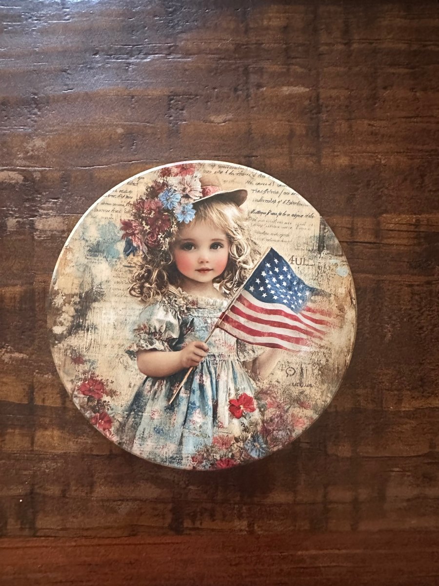 Patriotic Marble Coasters Set of 4 | 4 Inch Round Stone Coasters with Felt Backing for Drinks, Vibrant UV Printed Vintage Americana Decor, Heavy Marble Tile Art for Men, Housewarming Gift - Nifty Decor & More