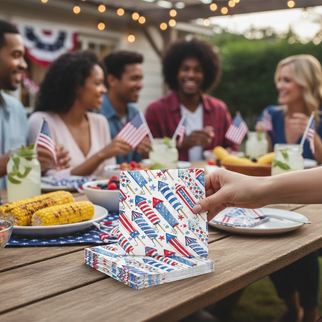 Patriotic Rockets Paper Cocktail Napkins 20 Ct - Nifty Decor & More