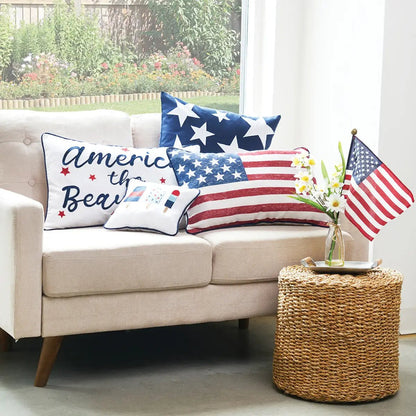 Patriotic Stars Throw Pillow, Bold Blue & White Cozy Accent, Perfect for 4th of July Decor, USA Themed Gift Throw Pillow