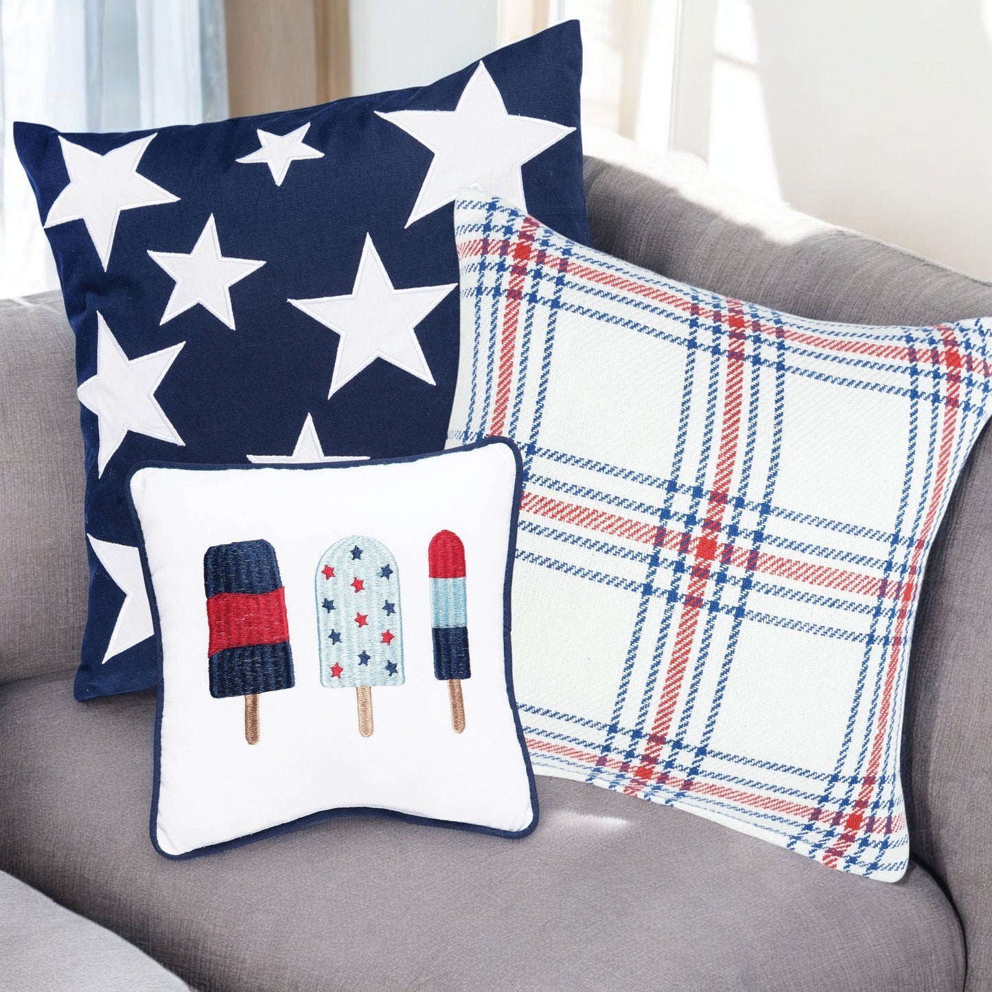 Patriotic Stars Throw Pillow, Bold Blue & White Cozy Accent, Perfect for 4th of July Decor, USA Themed Gift - Nifty Decor & More