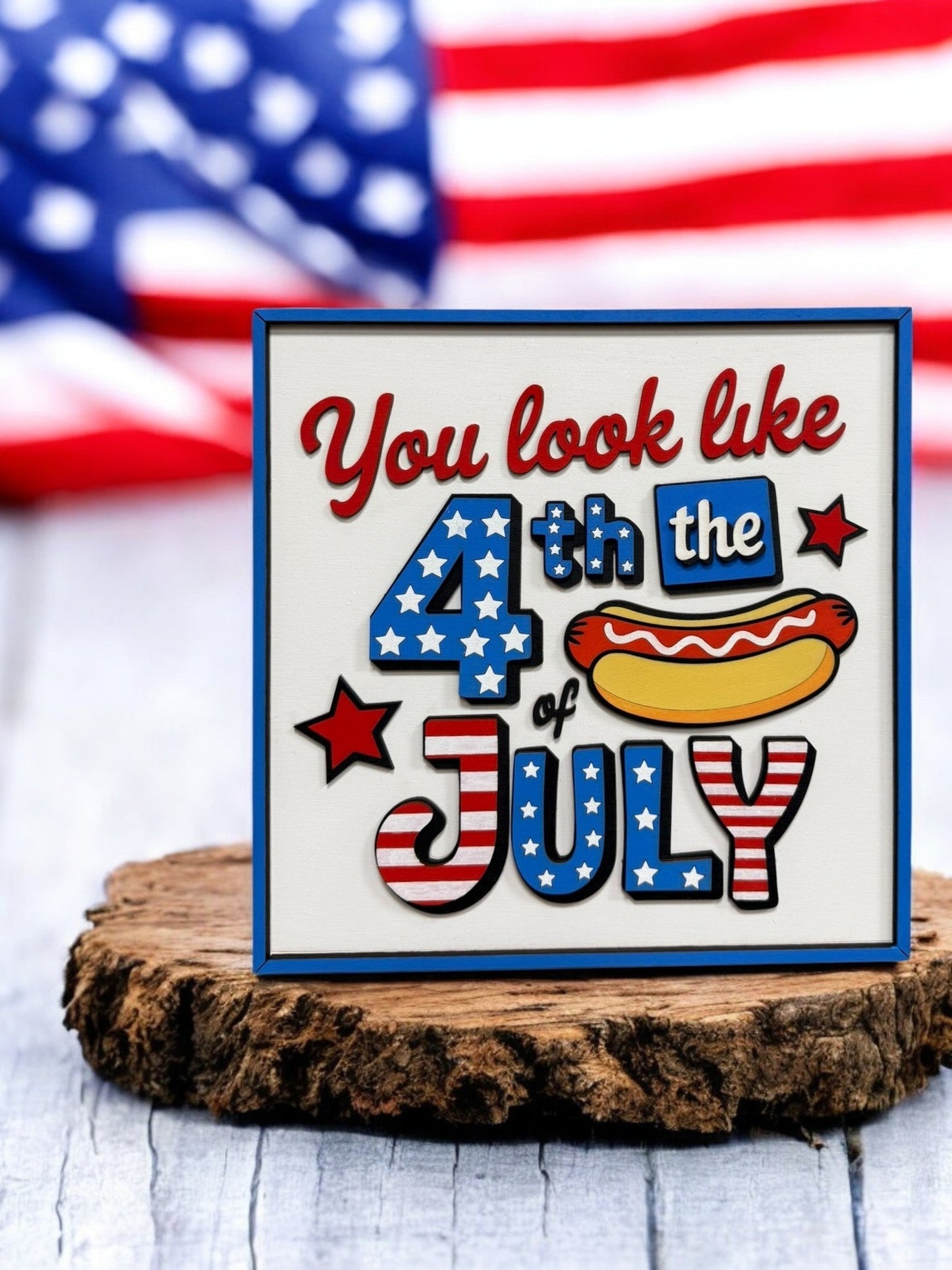 Patriotic Wooden Canvas Frame, Funky Balloon Dogs & Yummy Ice Cream Designs, Perfect Wall Art for Home or Party, Fun Gift for Art Lovers - Nifty Decor & More
