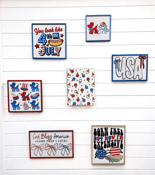 Patriotic Wooden Canvas Frame, Funky Balloon Dogs & Yummy Ice Cream Designs, Perfect Wall Art for Home or Party, Fun Gift for Art Lovers Patriotic Wall Décor
