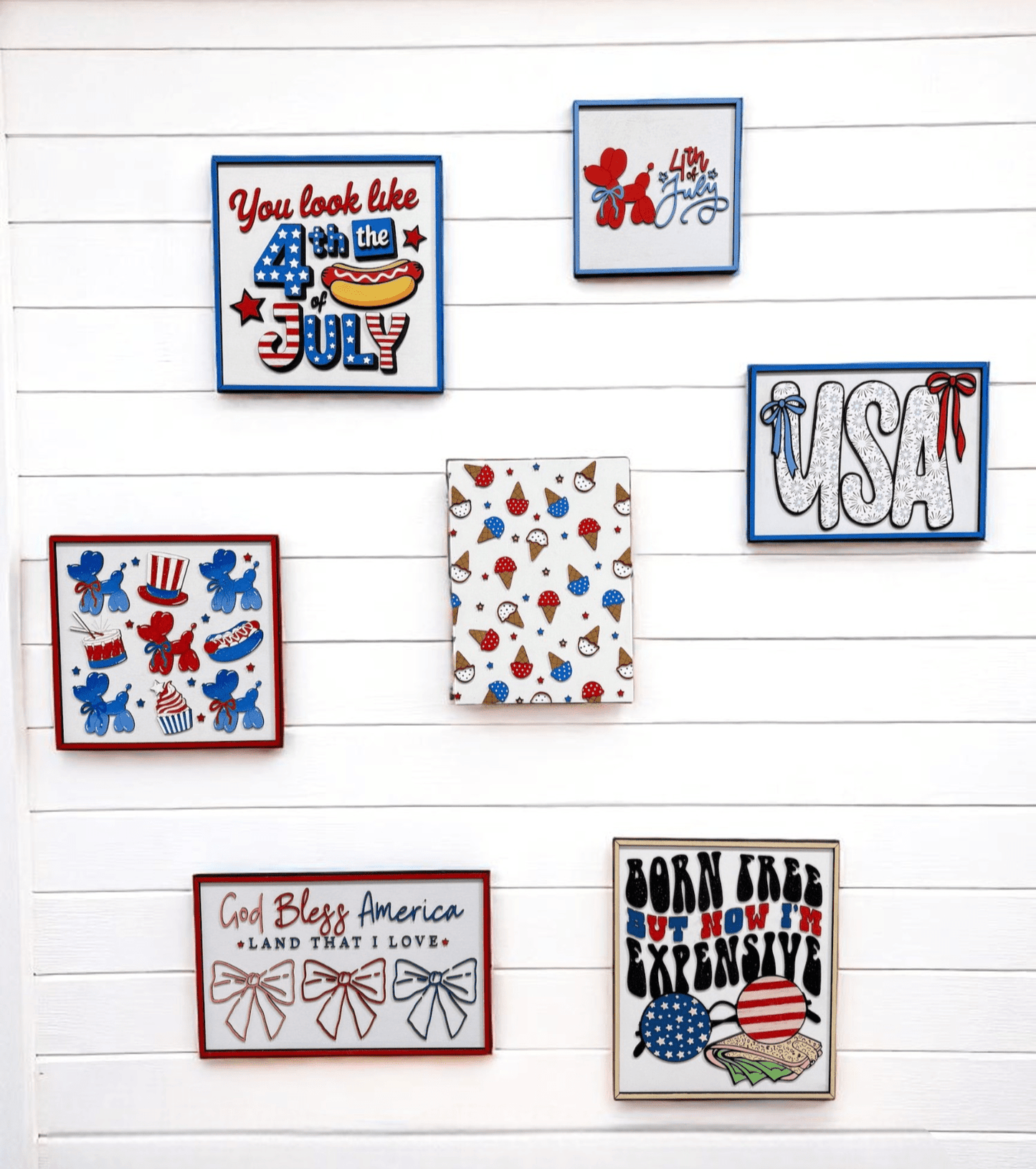 Patriotic Wooden Canvas Frame, Funky Balloon Dogs & Yummy Ice Cream Designs, Perfect Wall Art for Home or Party, Fun Gift for Art Lovers - Nifty Decor & More
