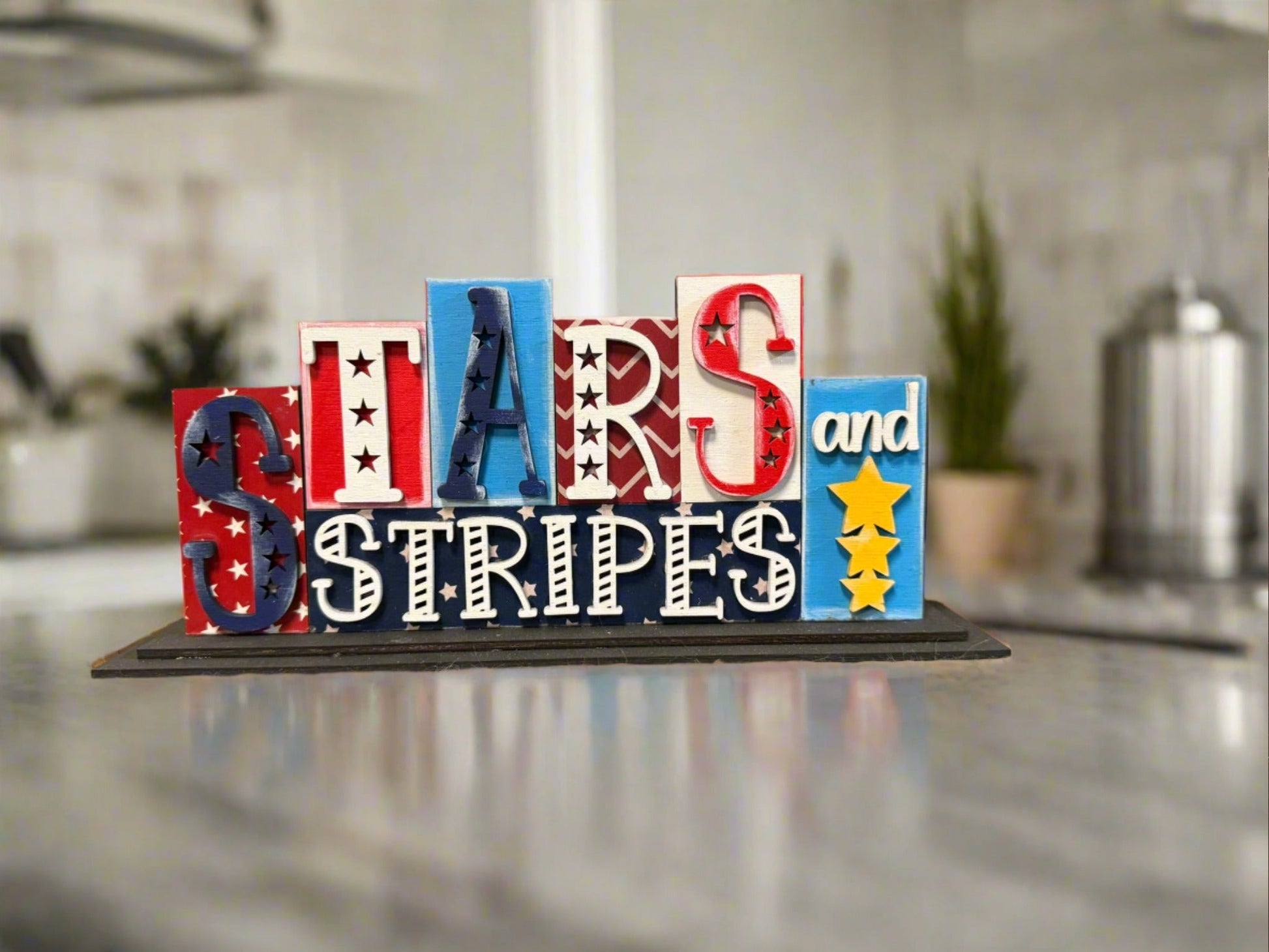 Patriotic Word Stacker Patriotic Shelf Sitter Stripes