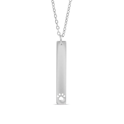 Paw Print Cutout Vertical Stainless Steel Bar Necklace Paw Vertical Bar Necklace Stainless