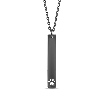 Paw Print Cutout Vertical Stainless Steel Bar Necklace Paw Vertical Bar Necklace Black
