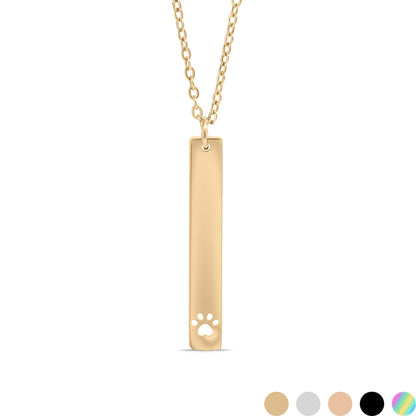 Paw Print Cutout Vertical Stainless Steel Bar Necklace Paw Vertical Bar Necklace Gold