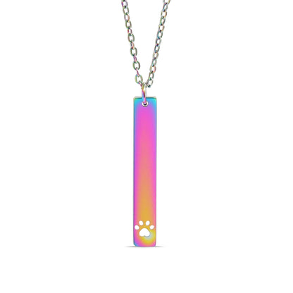 Paw Print Cutout Vertical Stainless Steel Bar Necklace - Nifty Decor & More