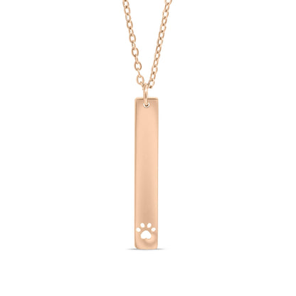 Paw Print Cutout Vertical Stainless Steel Bar Necklace Paw Vertical Bar Necklace Rose