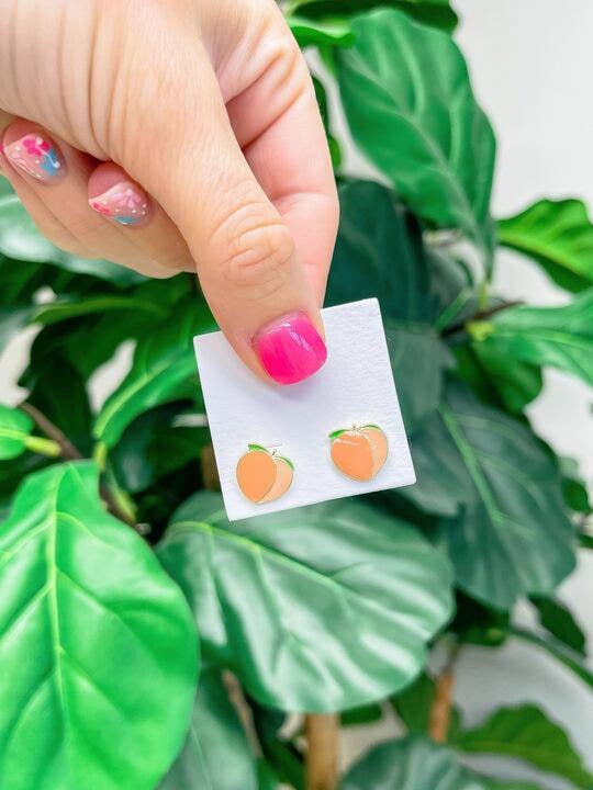 Peach Enamel Stud Earrings, Sweet Summer Vibes Jewelry, Fun Accessory for Work or Play, Gift for Her - Nifty Decor & More