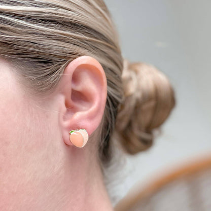 Peach Enamel Stud Earrings, Sweet Summer Vibes Jewelry, Fun Accessory for Work or Play, Gift for Her - Nifty Decor & More