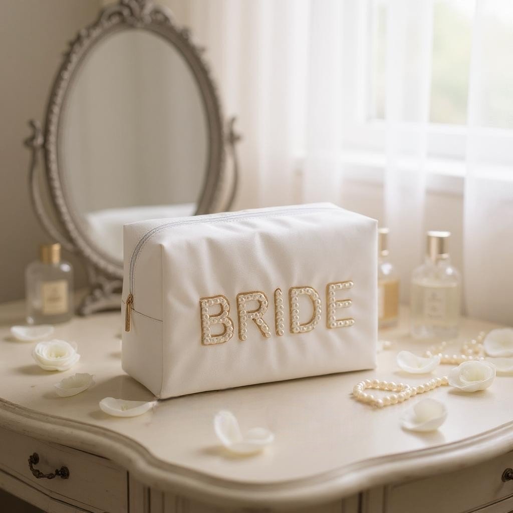 Pearl Bride Large Zip Pouch, Elegant Wedding Accessory for Bridal Essentials, Perfect Bride Gift - Nifty Decor & More