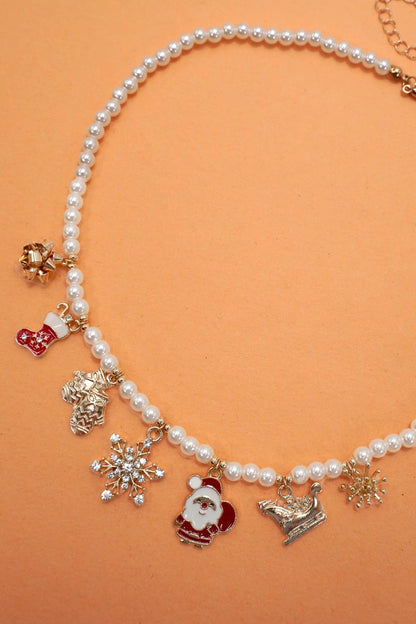 Pearl Chain Necklace with Christmas Charms | 80N91725 - Nifty Decor & More