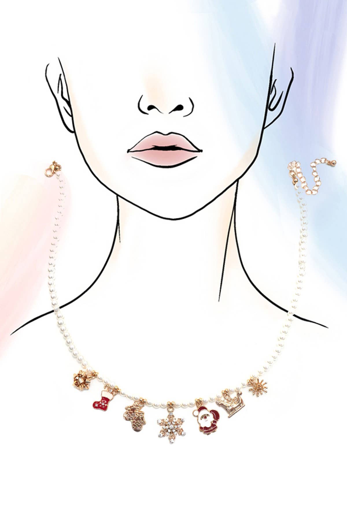Pearl Chain Necklace with Christmas Charms | 80N91725 - Nifty Decor & More