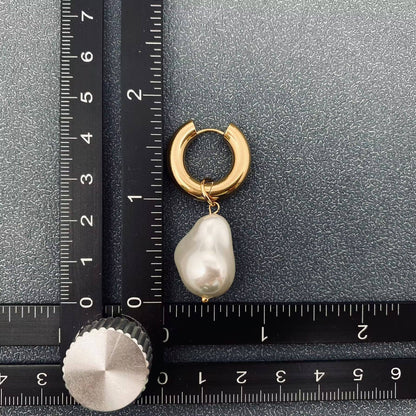 Pearl Charm Huggie Earrings, 18K Stainless Steel, Elegant Everyday Wear, Perfect Gift for Her