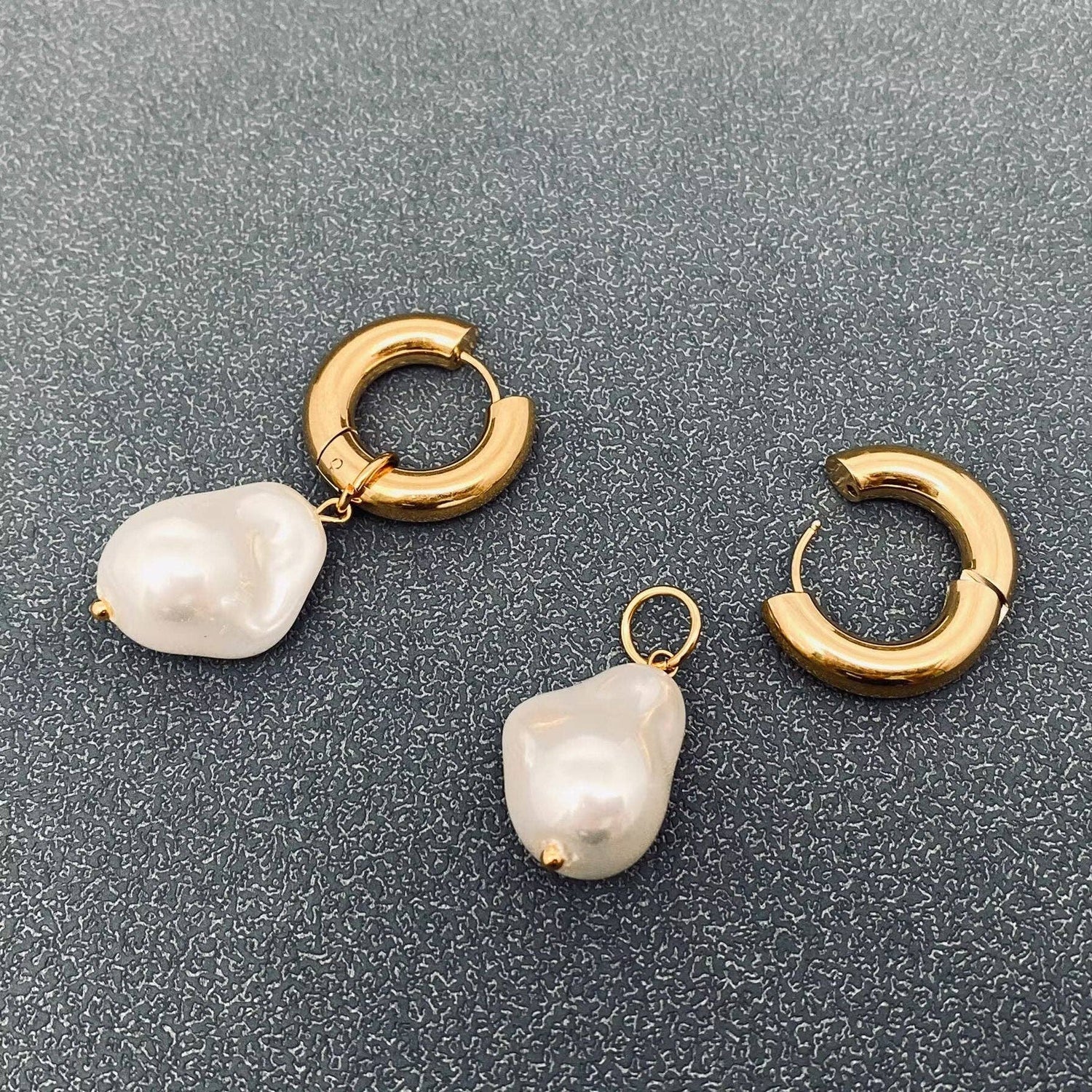 Pearl Charm Huggie Earrings, 18K Stainless Steel, Elegant Everyday Wear, Perfect Gift for Her - Nifty Decor & More
