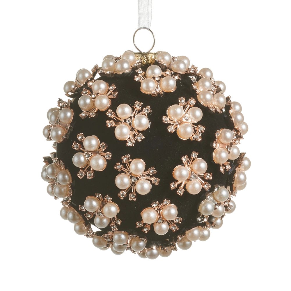 Pearl Clustered Black Ball 4" Ornament by Raz Imports - Nifty Decor & More