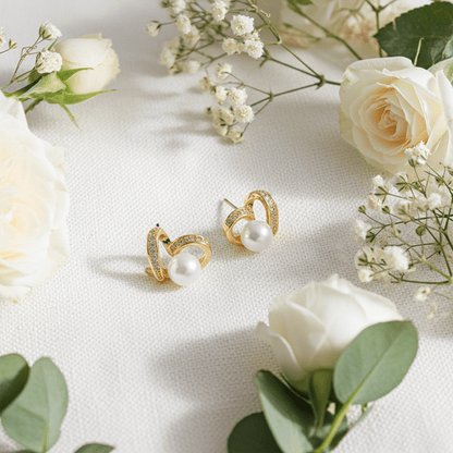 Pearl Heart 14K Gold - Dipped CZ Post Earrings - Nifty Decor & More