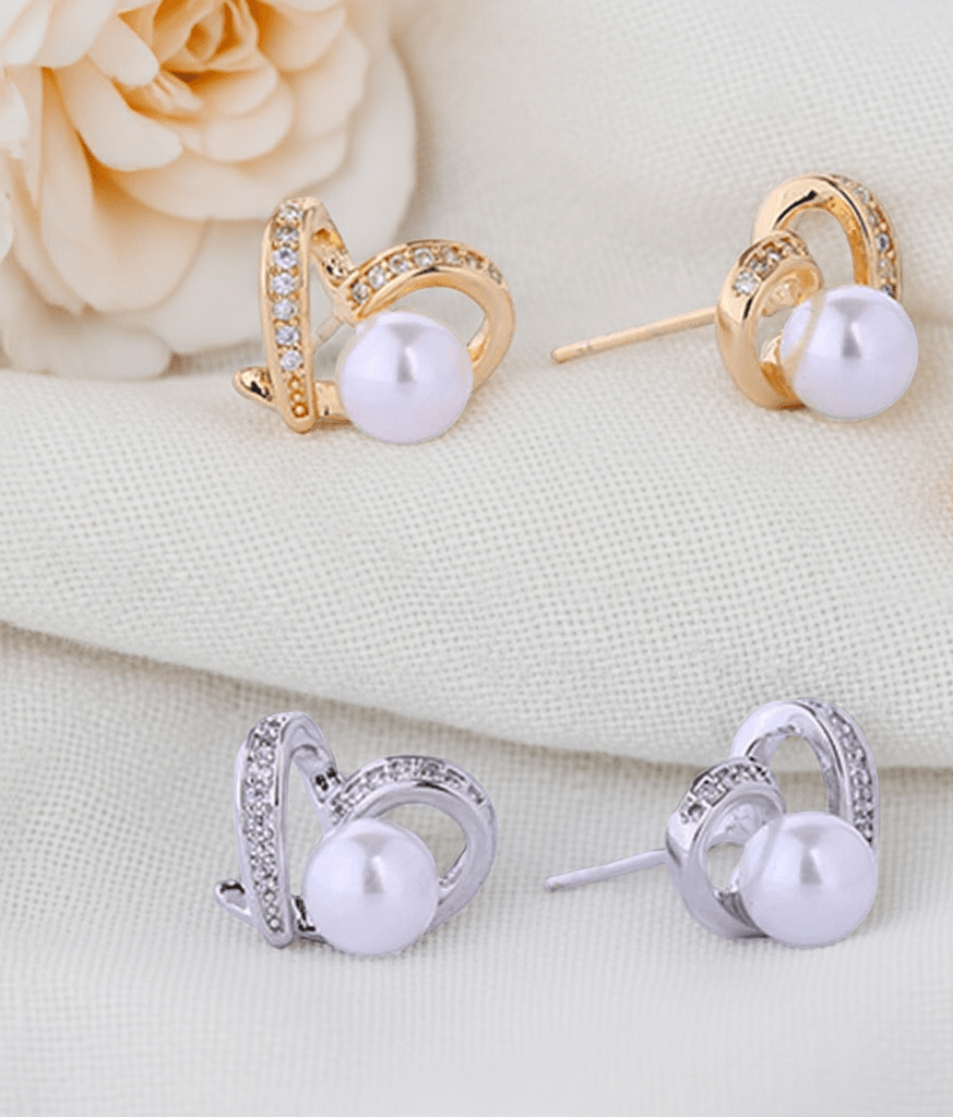 Pearl Heart 14K Gold - Dipped CZ Post Earrings - Nifty Decor & More