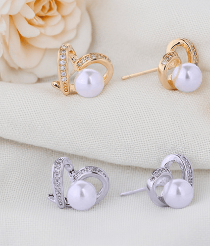 Pearl Heart 14K Gold - Dipped CZ Post Earrings - Nifty Decor & More