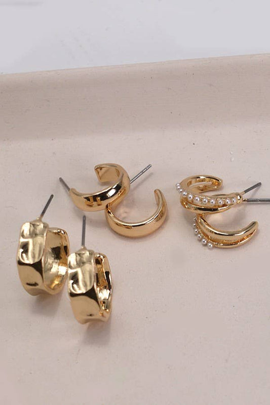 Pearl Huggie Hoop Earrings Trio, Dainty Round Charm Set, Elevate Your Look, Gift for Women Who Slay - Nifty Decor & More