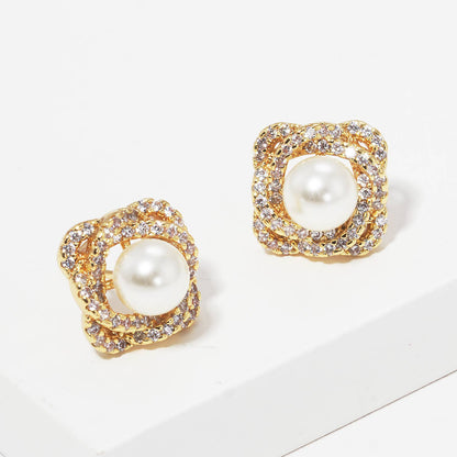 Pearl Post Earrings CZ - Nifty Decor & More